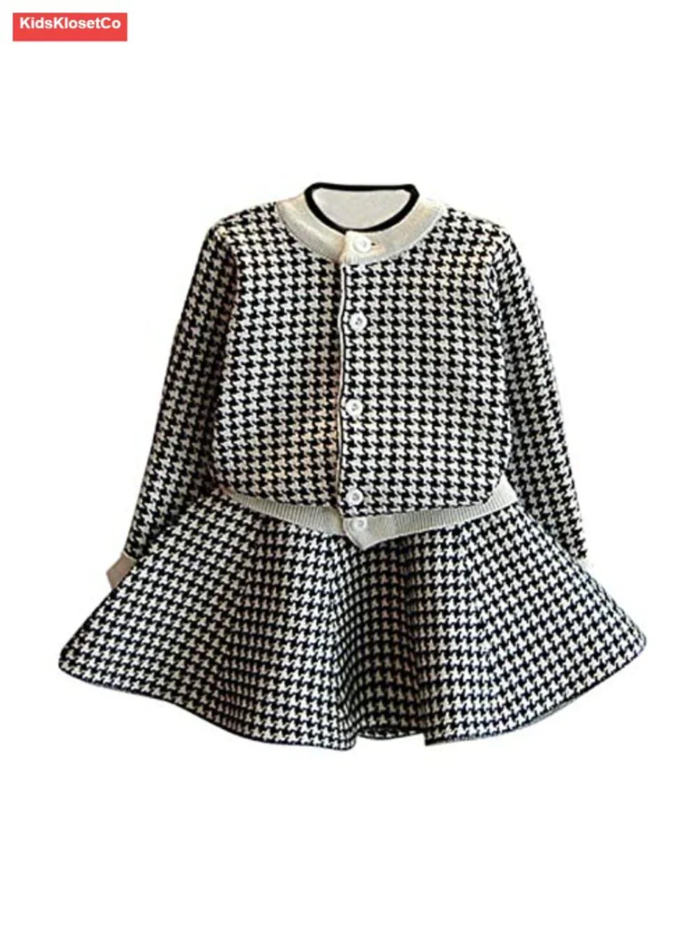 Toddler Girl Plaid Knitted Sweater Dress Set Cardigan + Skirt Autumn Winter